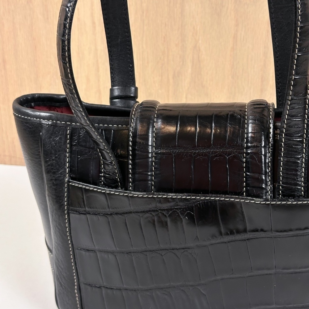 Brighton Black Leather Croc Embossed Shoulder Bag Heart Charm Tote Purse - Picture 6 of 16